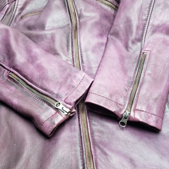 Pelle Lambskin Leather Jacket Coat Purple Wine Men's 4XL Moto - Picture 5 of 15